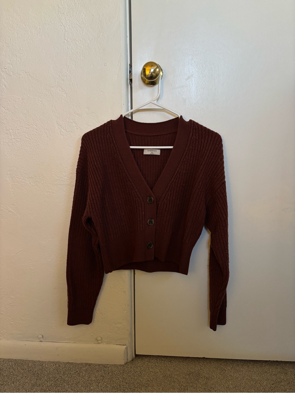 Aritzia Maroon Cropped Button-Up Cardigan - Burgundy